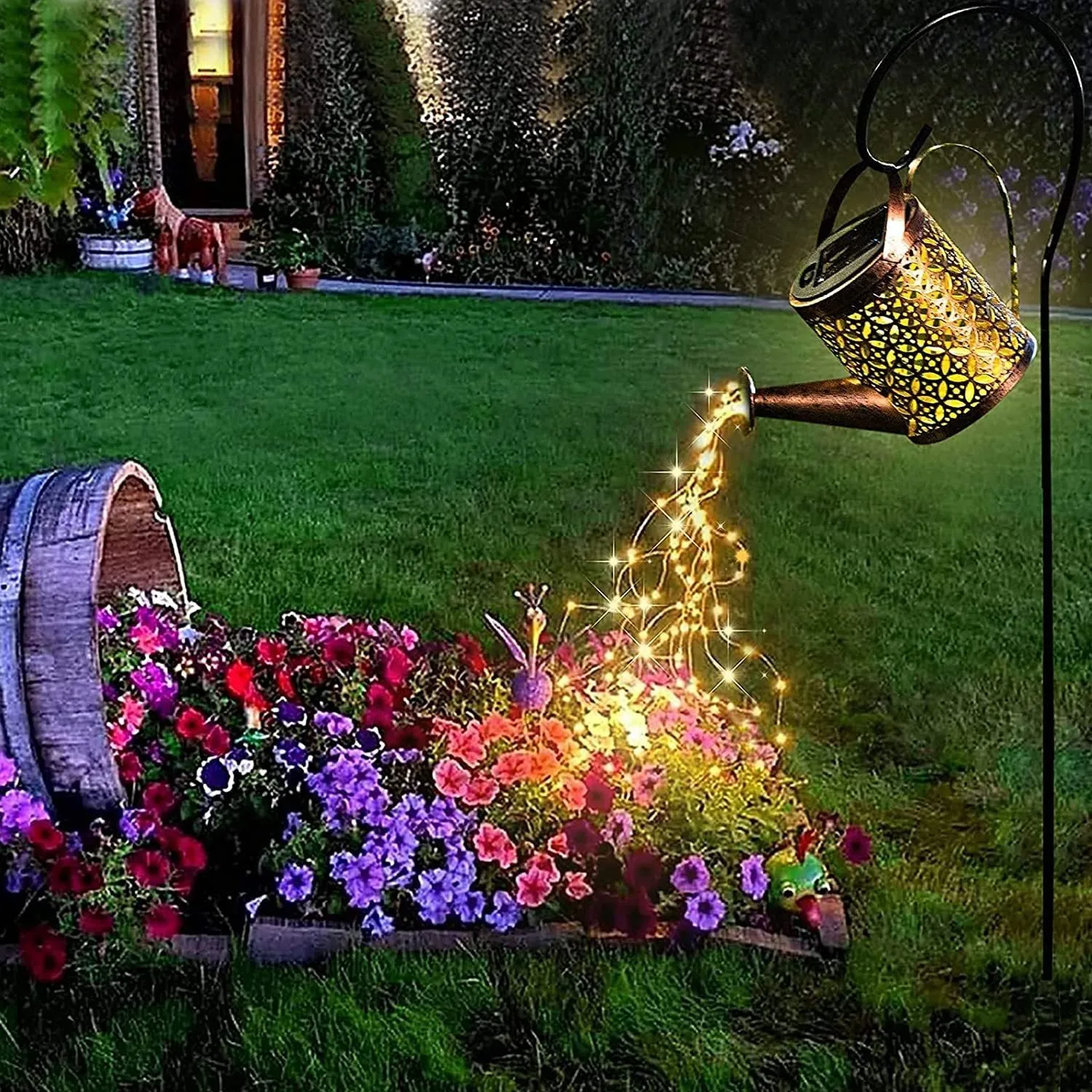 Garden Decorations Solar LED String Light Enchanted Watering Can Waterproof Decor Metal Retro Lamp utomhusbord Patio Lawn Yard Art 230414