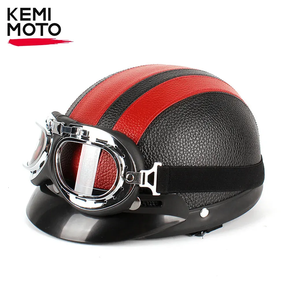 Hełm rowerowy kask motocyklowy Moto Vintage Casco Skórzana skóra Retro Motorcross Biker Otwarta twarz Półka dla mężczyzn Chopper Trendy 231113