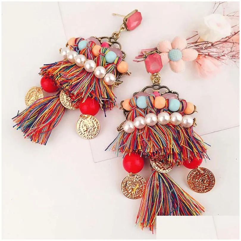 Dangle Lustre Nouvelle Arrivée Colorf Long Gland Boucles D'oreilles En Alliage De Métal Simatedpearl Stud Vintage Déclaration Femmes Bijoux Gif Dhgarden Dhfjp