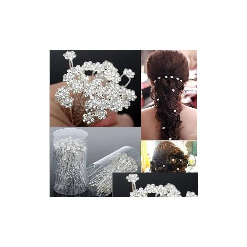 Headpieces Wedding Accessories Bridal Pearl Hairpins Flower Crystal Rhinestone Hair Pins Clips Bridesmaid Women Jewelry Dr Dhwer