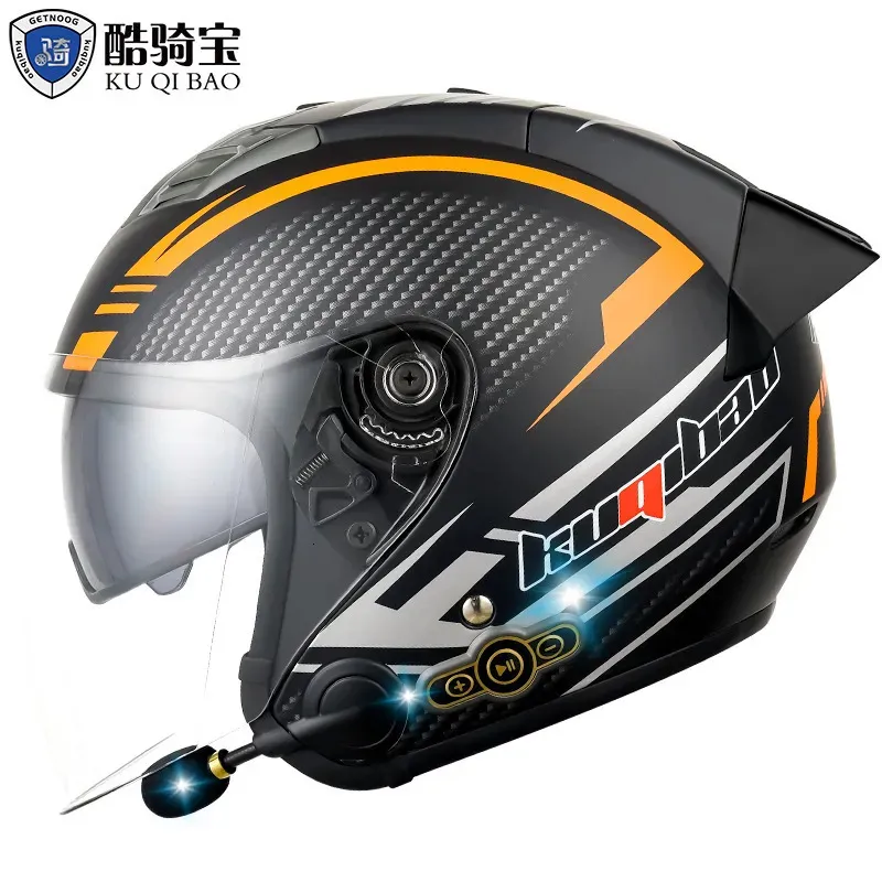 Cycling Helmets KUQIBAO Motorcycle Helmet Built In Bluetooth Motorbike Anti Fog HD Lens Motocross DOT Approval ABS Crash Casco 231114