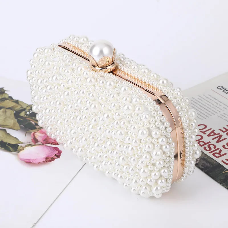 Kvällspåsar White Pearl Wedding Clutch Bag Party Purse and Handbag Women's Evening Bag Luxury Designkedja axelväska ZD1833 230414