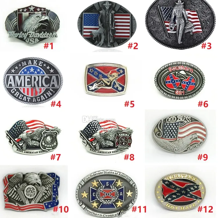 US Fashion belts Buckles American Flags Eagle Men Belt Buckles Vintage Skull Cross Star Flag Rectangle BeltBuckle LT350