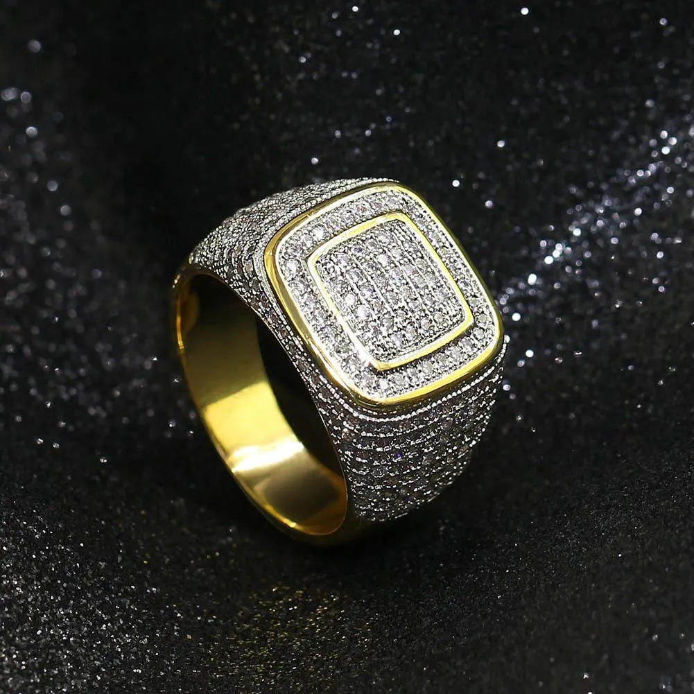 Anillo cubano, anillos de hiphop para hombre, anillo de hip hop cuadrado lleno de diamantes, joyerías chapadas en oro