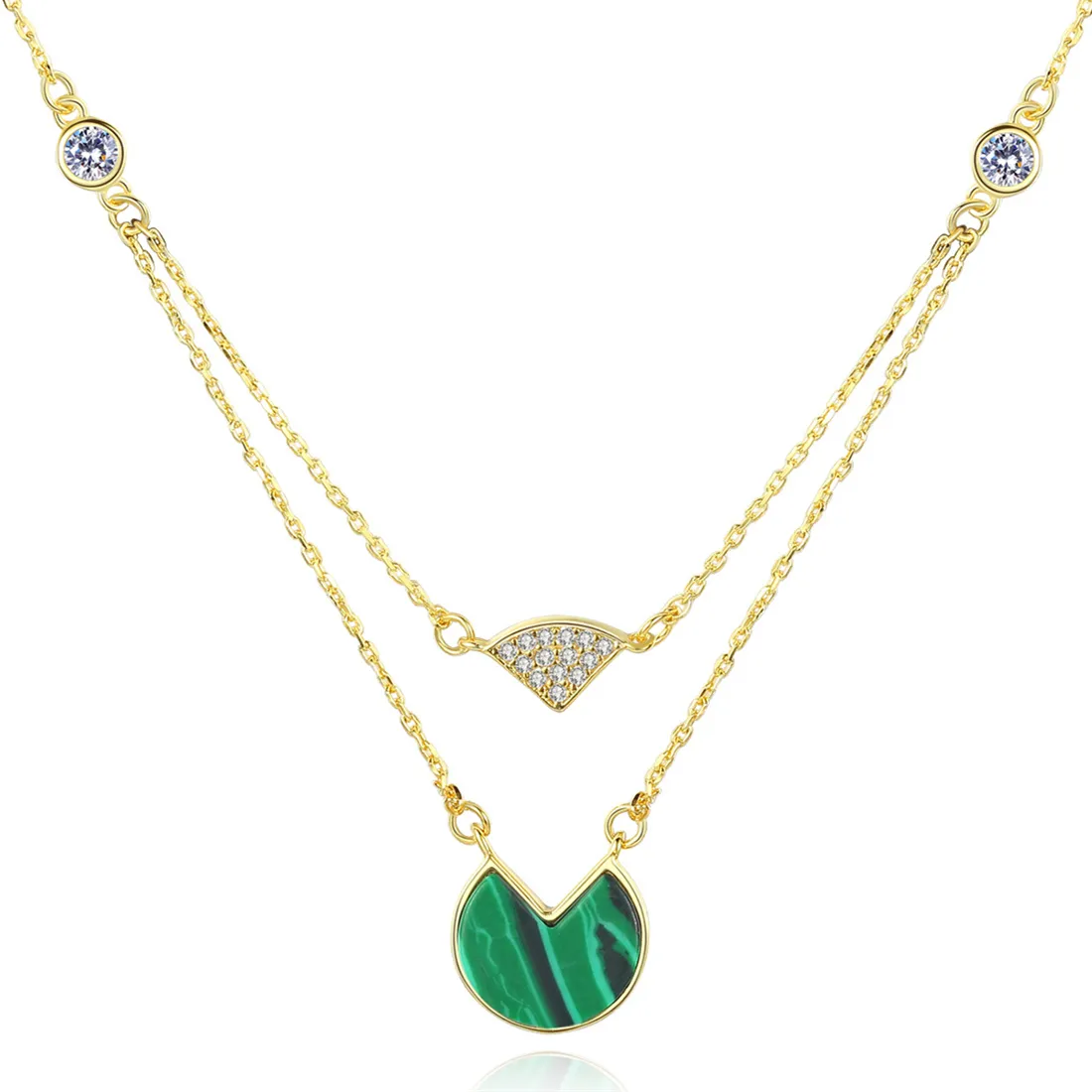 Ins Necklace a pendente S925 Silver Malachite Zircone Collana a doppia strato Women European European Plodato 18K Gold Collar Chain Wedding Fette di matrimonio Gioielli Regalo per San Valentino Gioielli SPC