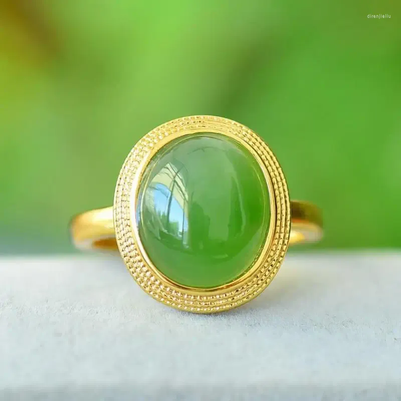 Küme halkaları kadınlar yeşil yeşim yüzüğü ayarlanabilir anillo mujer gerçek hetian jades nephrite kadın şifa değerli taş ince takı aksesuar