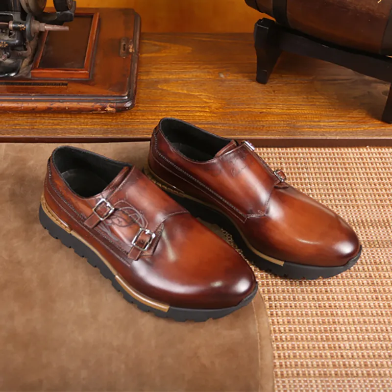 Berluti Classic Mens Sports Leather Chaussures à la main et à la main confort à main Casual and Business haut de gamme Luxury C2J5