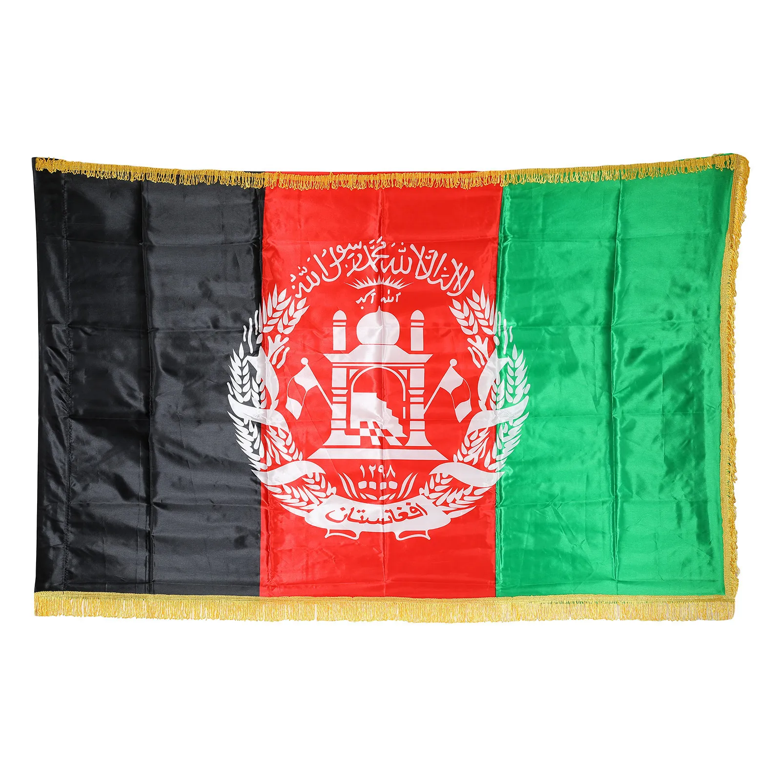 Drapeaux de bannière PTEROSAUR Afghanistan National Afghan avec des couleurs vives de frange d'or pour la décoration intérieure extérieure 230414