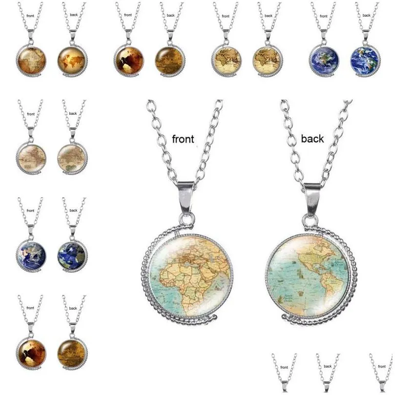 Pendant Necklaces Vintage Rotating Glass Globe Planet World Map Necklace Art Face Round Dome Earth Drop Delivery Jewelry Pend Dhgarden Dhnui