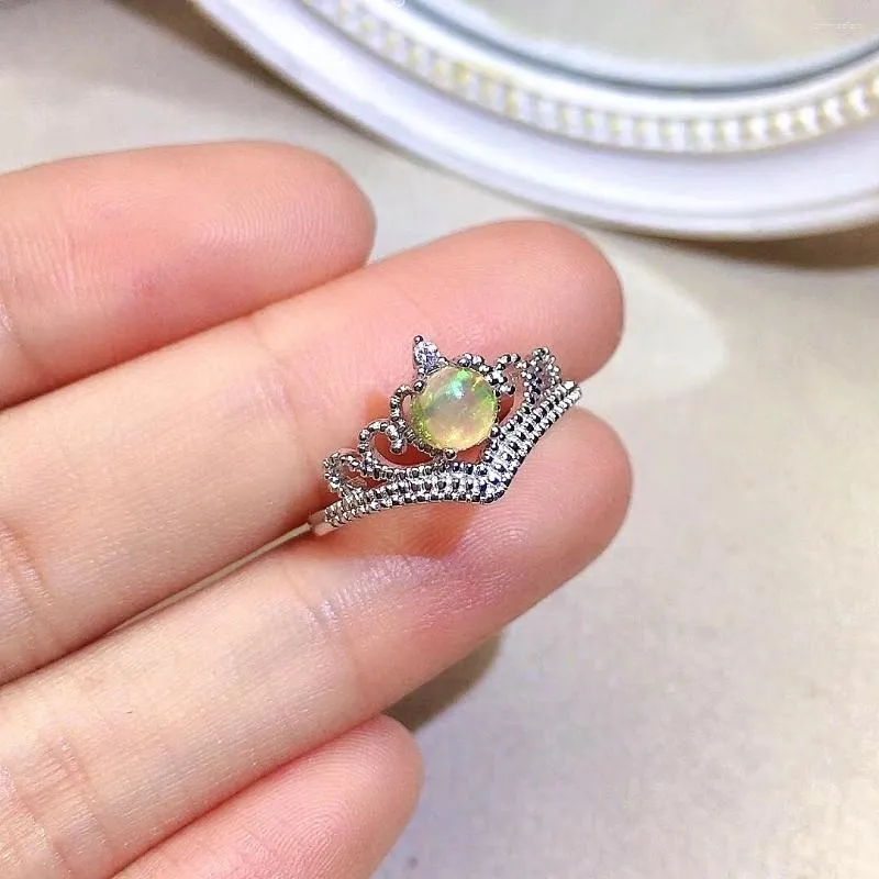 Anéis de cluster Anel de coroa de prata vintage com opala para mulher 5mm natural branco moda 925 jóias