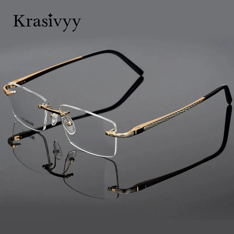 Lunettes de soleil Cadres Krasivyy Marque Pure Rimless Lunettes Cadre Hommes Haute Qualité Carré Prescription Lunettes Hommes Myopie Optique Lunettes 231113