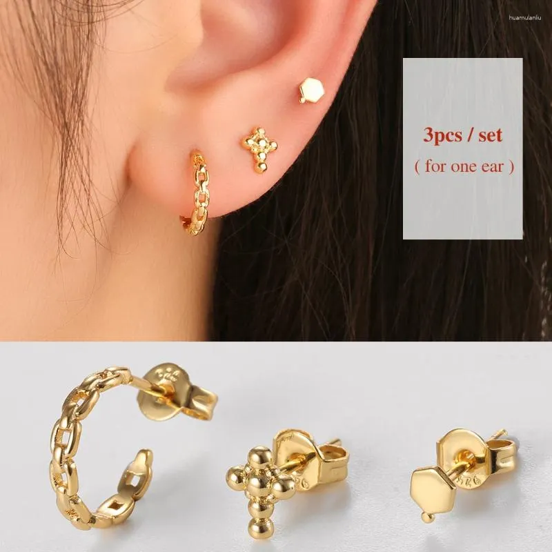 Studörhängen dowi 3st/set chain design cross för kvinnor män ins stil guld färg pläterad öron piercing pendientes fest gåvor