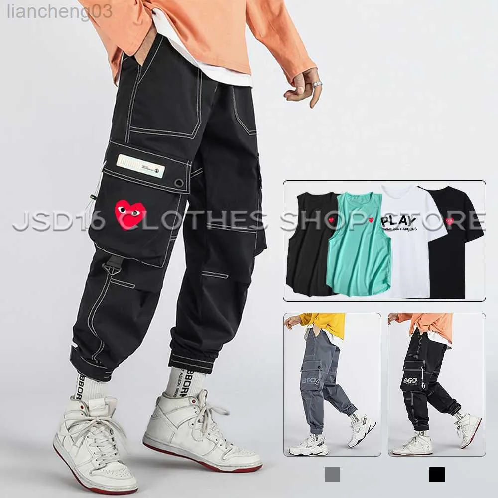 Men's Pants Men Heart Printed Cargo Pants Jogging Casual Pants Full Length Streetwear Work Tactical Trouser Clothing Women T-shirt Tank W0414