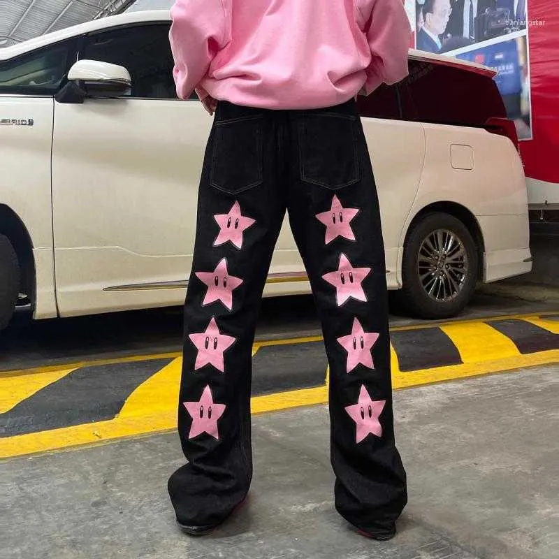 7r08 Jeans de luxe pour hommes Y2k Baggy Harajuku Hip Hop imprimé noir Streetwear mode Rock Punk jambe large unisexe