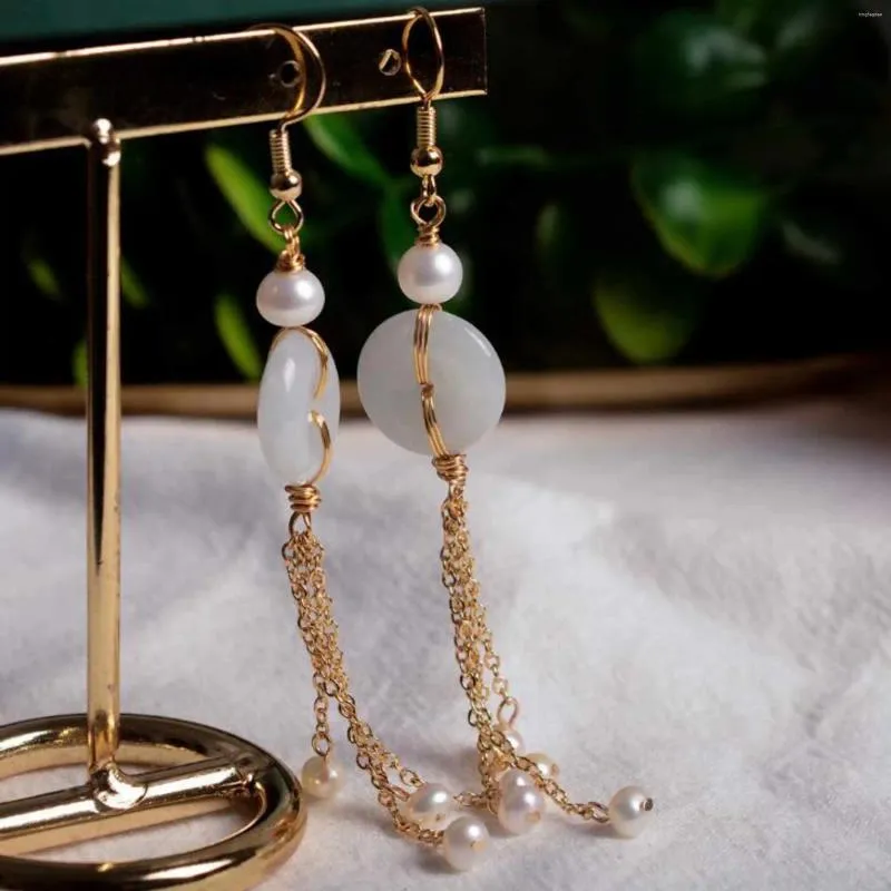 Kolczyki Dangle Piękne naturalne białe świeżej woda Pearl Gold 14K Gift Classic Party Ear Stud Stud