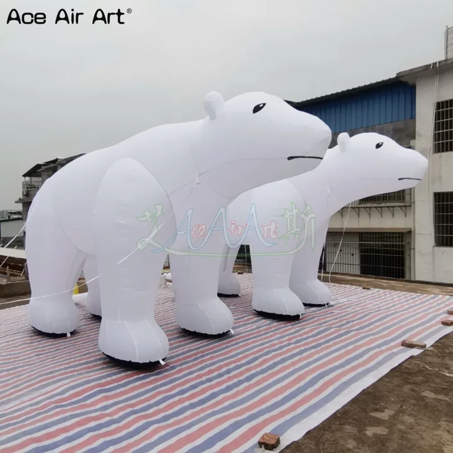 5m Long White Inflatable Polar Bear Animal Model Replica for Advertising Outdoor Events Decoration