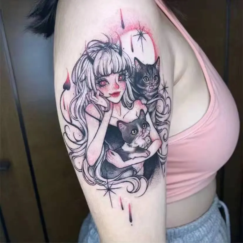 Kreskówka naklejka na tatuaż dziewczynę seksowne anime urocze tymczasowe tatuaże karnawał festiwal tatuaczy