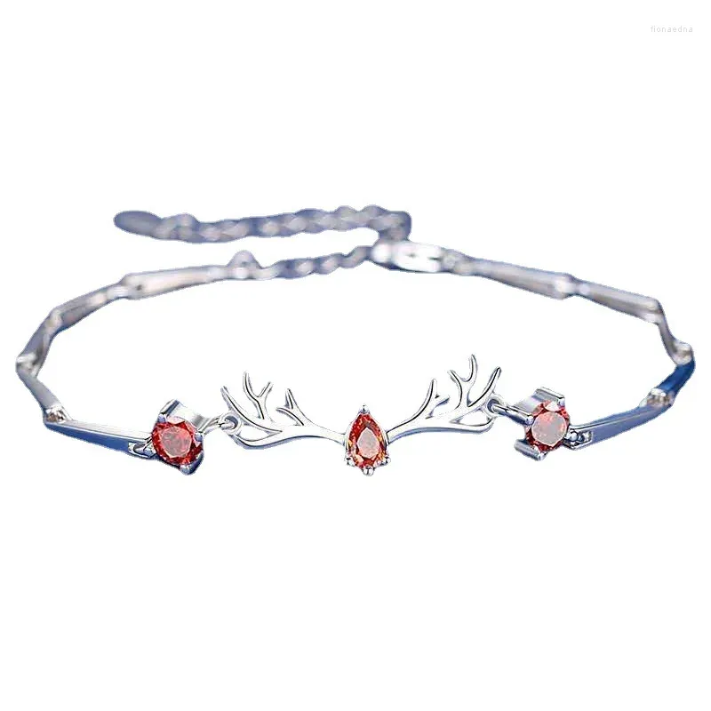 Link Bracelets 925 Sterling Silver Needle Charms Deer Horn Shiny Zircon Crystal Bracelet For Women Fashion Jewelry Gift Multiple Style