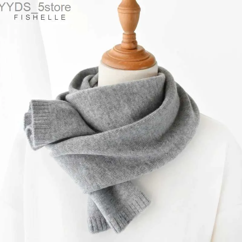 Scarves 2023 new grey cashmere scarf women luxury winter warm knitted thin scarves kids small short wool neck scarfs autumn men YQ231114