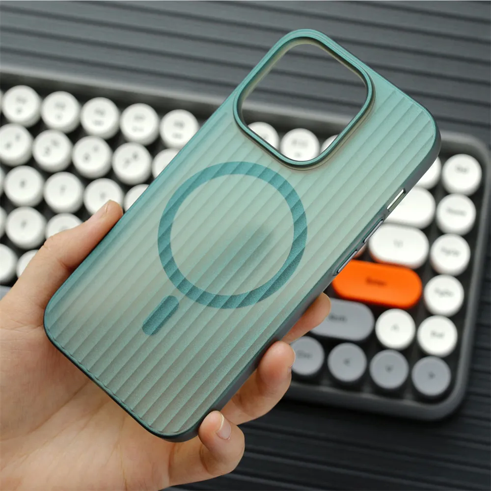 Luxury cases Corrugated Pattern For Magnet Wireless Charge Case For iPhone 15 14 13 Pro Plus Max Bumper Hard PC Matte Cover