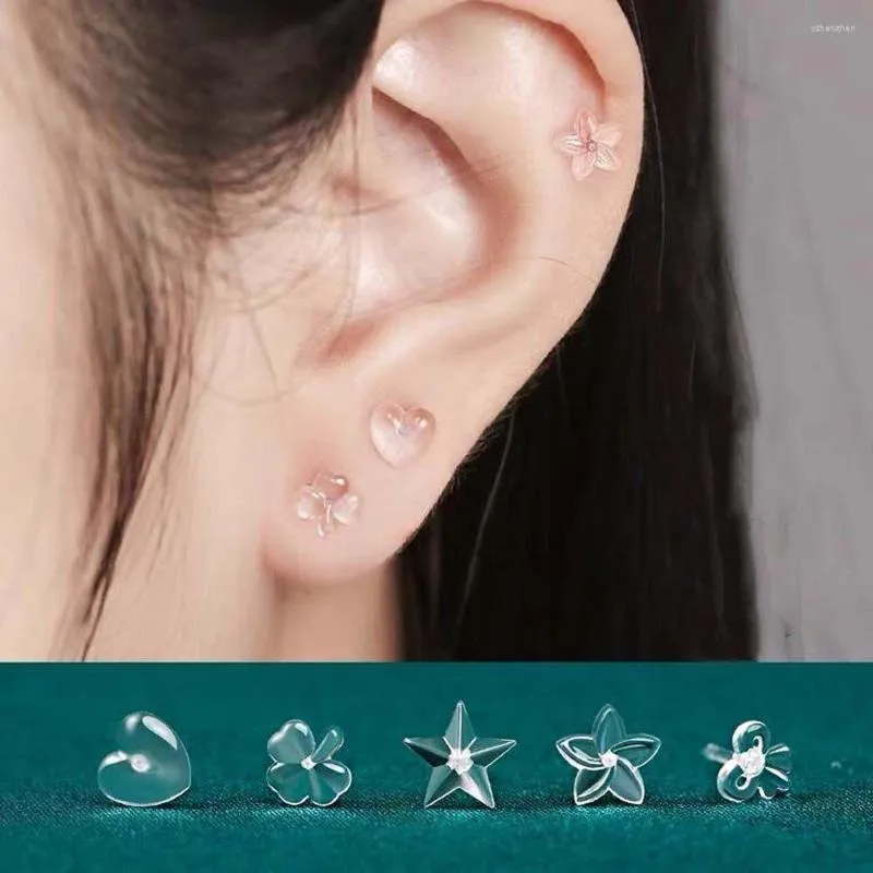 Boucles D'Oreilles 10 Paires Mode Femmes Transparent En Plastique Protection Oreilles Piercing Oreille Pins Hypoallergénique Invisible Résine Boucle D'oreille Bijoux