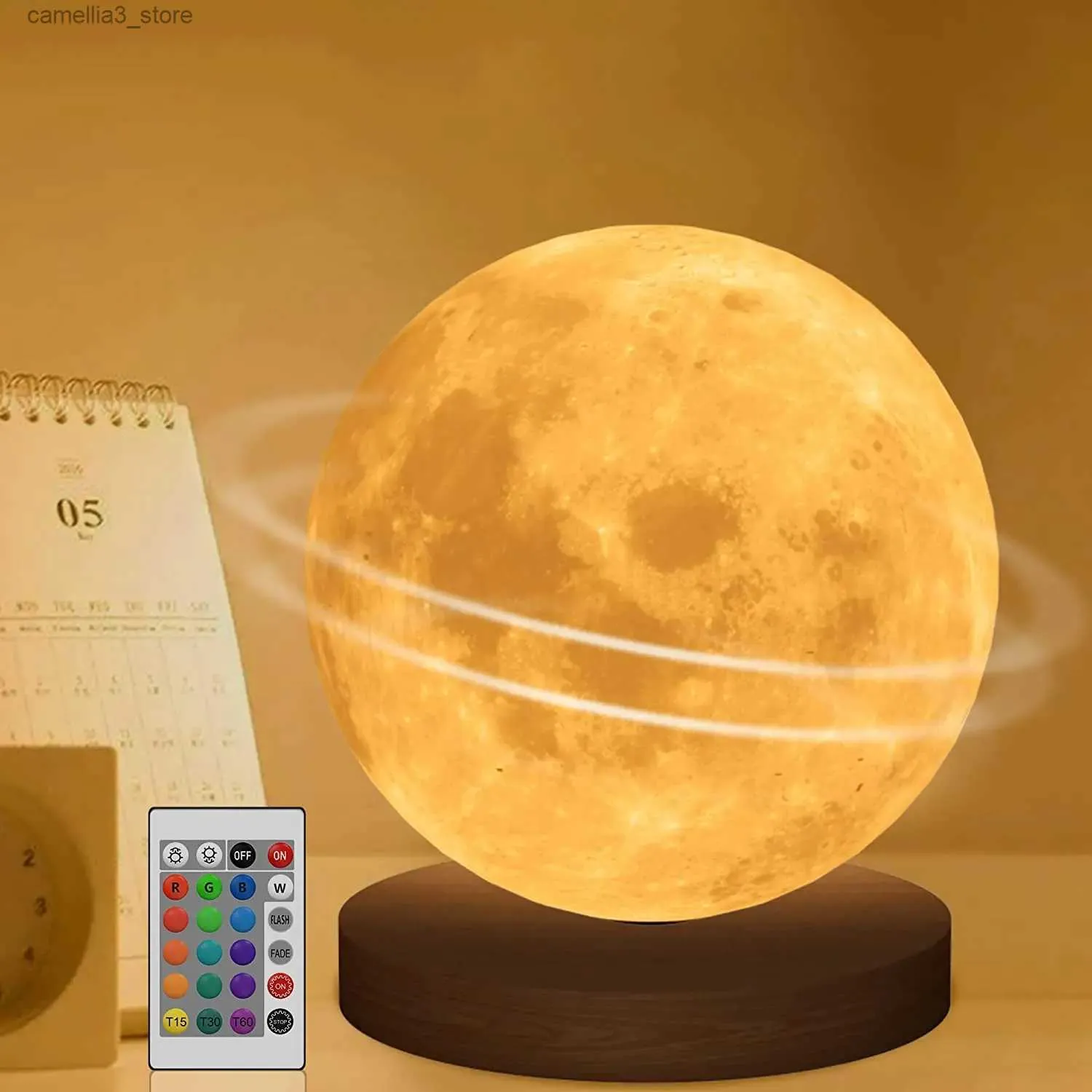 Veilleuses 16 couleurs créatives 3D LED lampe de nuit de lune 360 veilleuse lunaire rotative pour la maison bureau chambre contrôle tactile lampe de lune de bureau Q231114