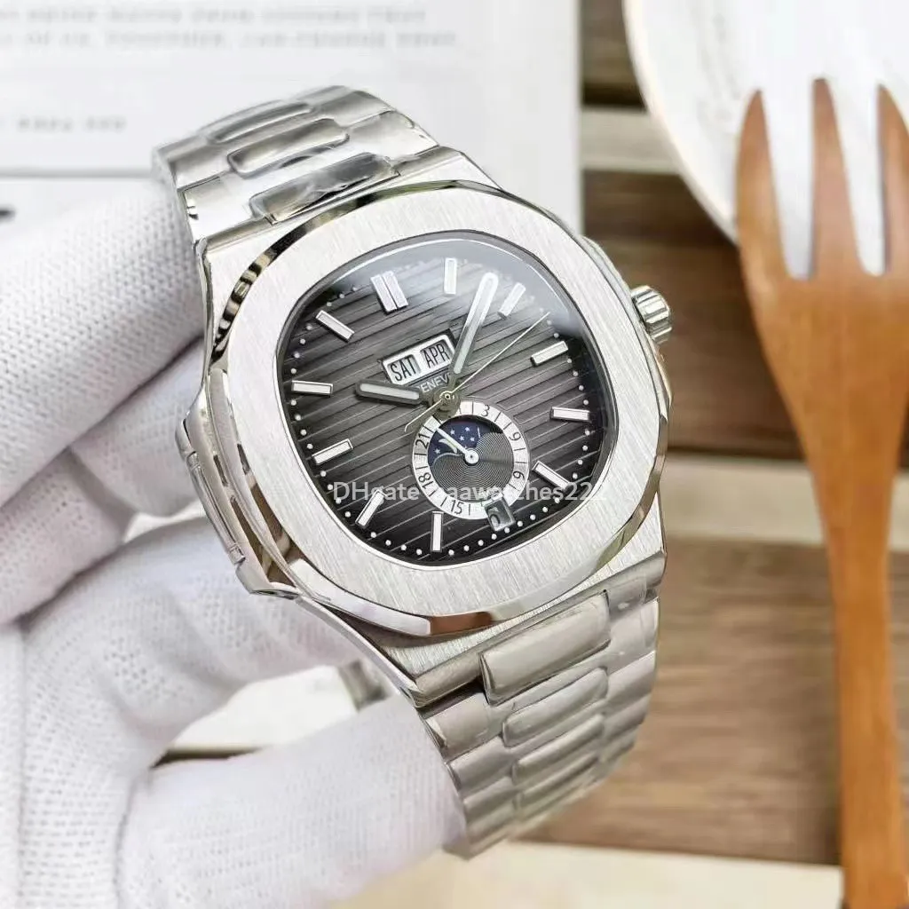 Patekp Luxury Waches Mens Watch with Automatic Mechanical 324 Movement 5726 Watchsporpy Elegant Dark Grayステンレス鋼ケースムーンフェーズディスプレイ42mm wristw