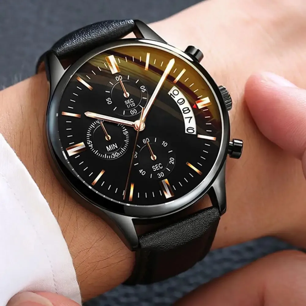 Wristwatches Fashion Geneva Men Date Alloy Case Synthetic Leather Analog Quartz Sport Watch Male Clock Top Brand Luxury Relogio Masculino 231114