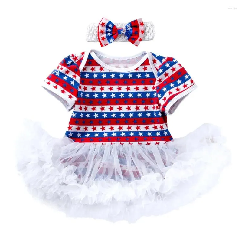 Комплекты одежды Милый комплект одежды для маленьких девочек Мой первый день рождения Наряд на День независимости Боди-пачка Платье Ползунки с принтом звезд и повязками на голову
