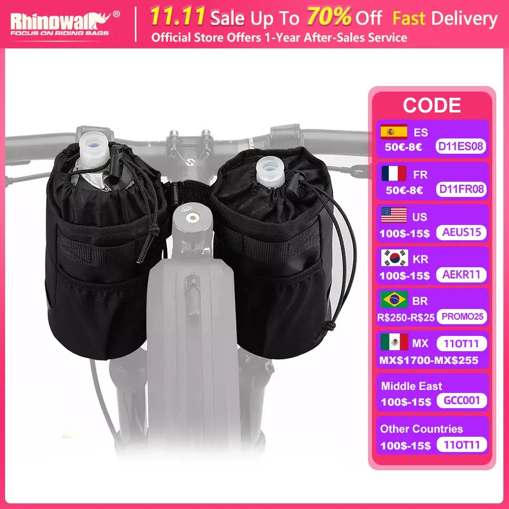 Panniers Bags Rhinowalk Bicycle Bag Cycling Water Bottle Pouch MTB Bike Insulated Kettle Riding Handlebar 2pcs Accessories 231114