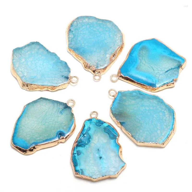 Pendant Necklaces Natural Stone Gem Irregular Shape Blue Agate Handmade Crafts DIY Clear Elegant Necklace Jewelry Accessories Gift Making
