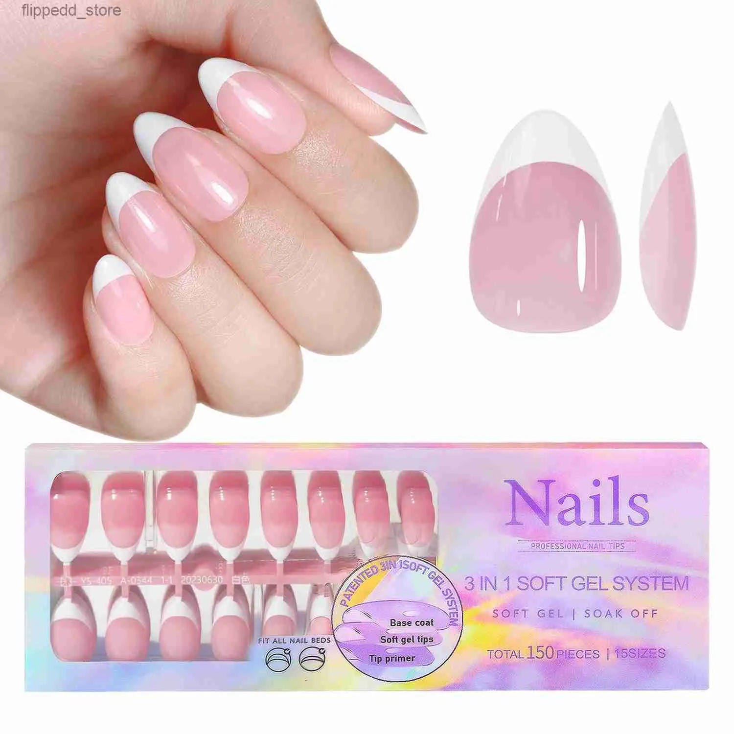 False Nails 150pcs Pre-french Tip Press on Nails Short Coffin Almond Glossy Full Cover White French Manicure Nail Tips Seamless Fit Nail Bed Q231114