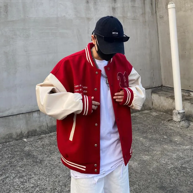 Men's Jackets Retro Varsity Jacket Men Hip Hop Letters Embroidery Patchwork College Style Bomber Winter Streetwear Casual Outwear Coats