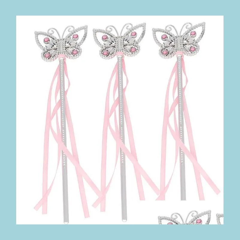 Andra festliga festförsörjningar GEM Butterfly Princess Fairy Wand Girls Kids Magic Ribbons Wands Streamers kostym Fancy Dress Props Dhder