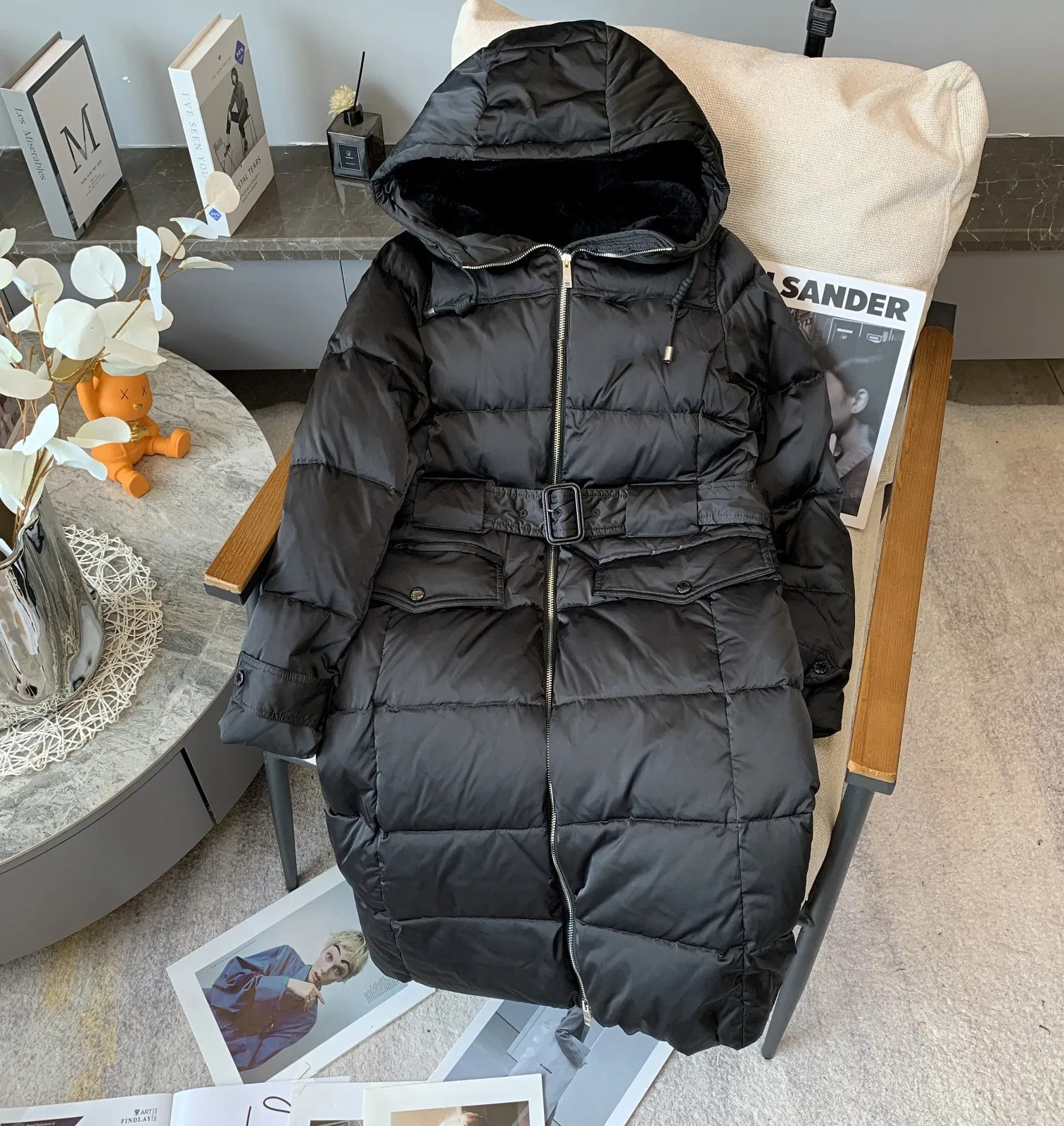 Veste d'hiver en duvet pour femme, Parka à capuche de raton laveur, manteau épais et chaud, Sport de plein air, noir, 2023