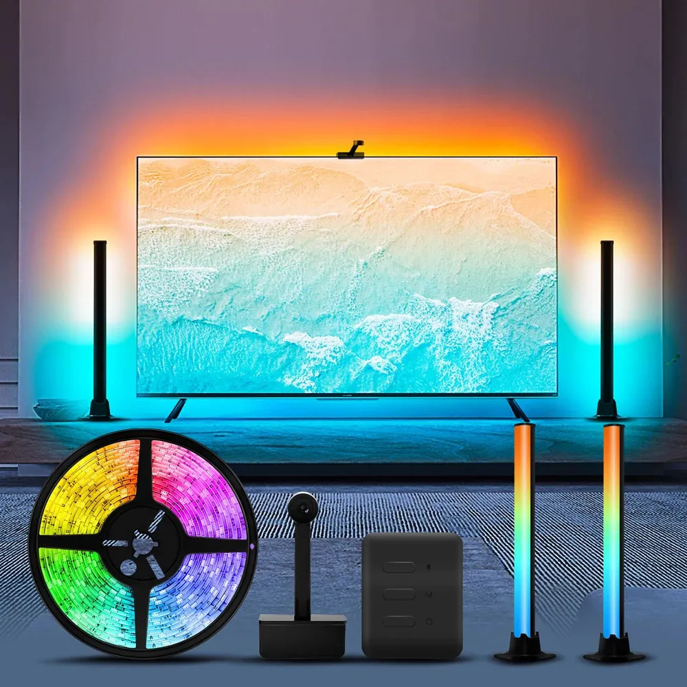 Noviteiten RGBIC LED TV-achtergrondverlichting Stripverlichting 12V Ambient Lamp Bars Tuya WiFi Scherm Muziek Sync Alexa Google Home Control met camera 231113