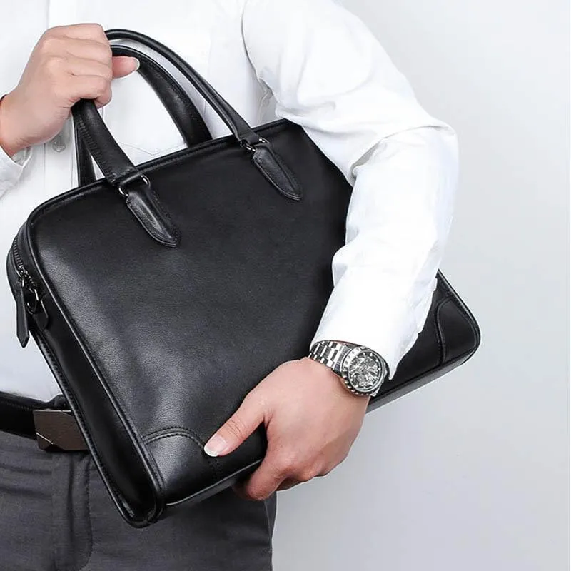 Aktentaschen Luufan Herren Business Aktentasche Schwarz Echtes Leder 14 Zoll Laptop Handtasche Rindsleder Umhängetasche Für Herren PC Tägliche Arbeit Tote