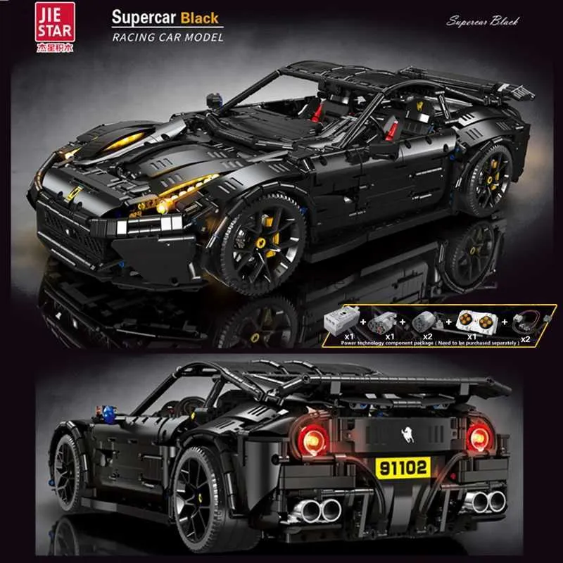 Fordonsleksaker Nya högteknologiska 91102 3097PCS Creative MOC F12 Super Sport Black Racing Car Model RSR Bricks Building Block Toys Children GiftsL231114