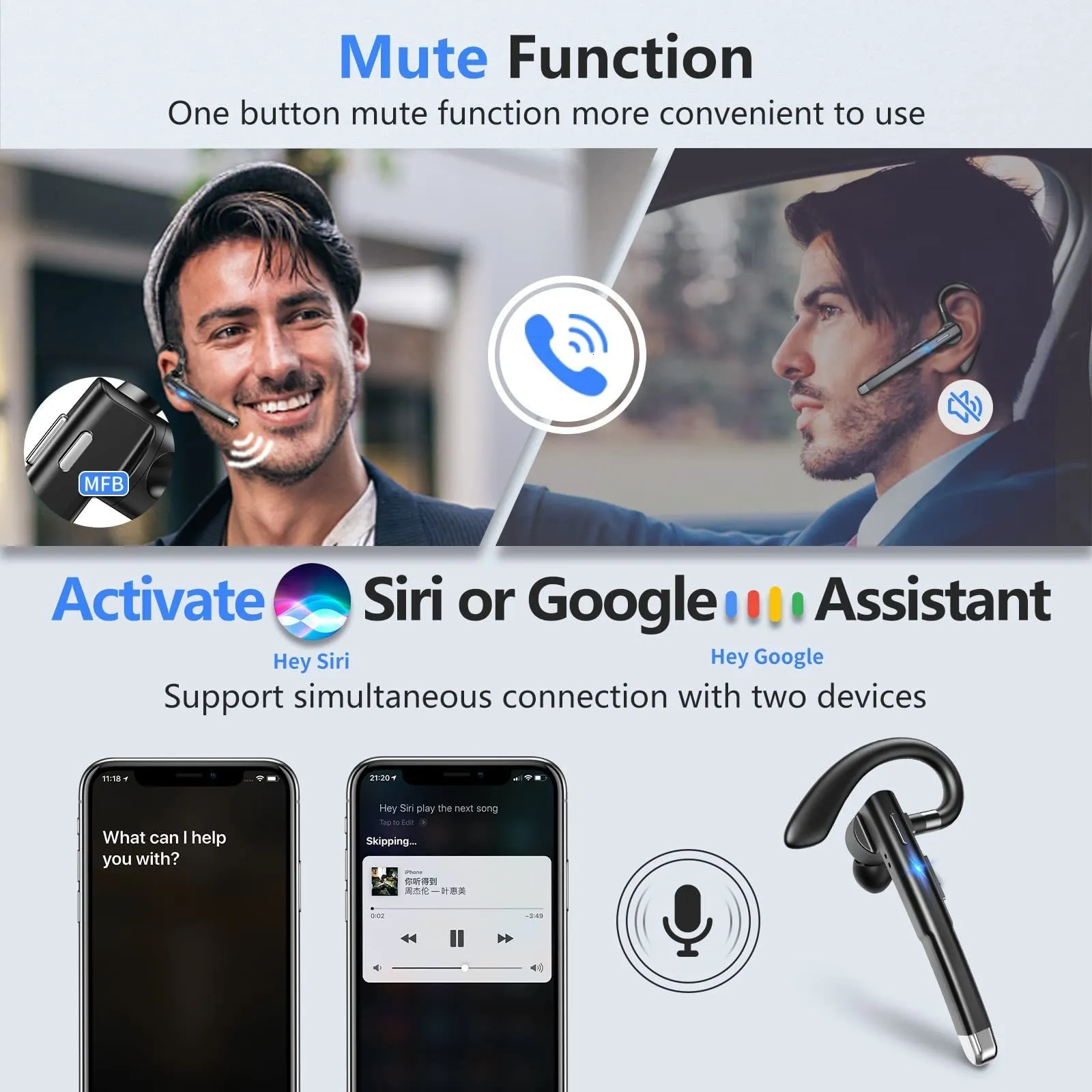 Наушники для сотового телефона Bluetooth v5.1 Гарниза Беспроводные наушники  двойное соединение с микрофоном наушники наушники CVC8.0.