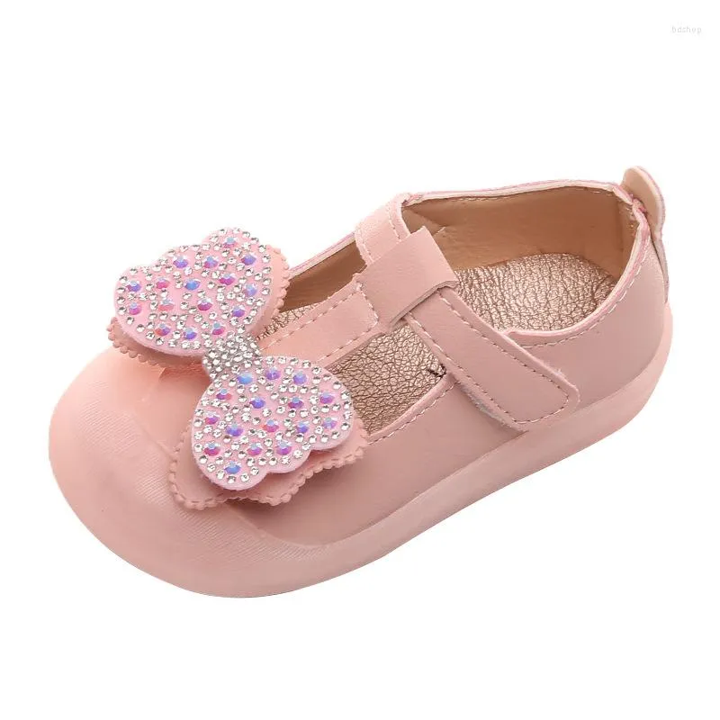 Chaussures Plates Bébé Filles Cuir Pour Nourrissons Tout-Petits Enfants Doux Appartements Noeud Papillon Strass Perles Perles T-noué Princesse Doux