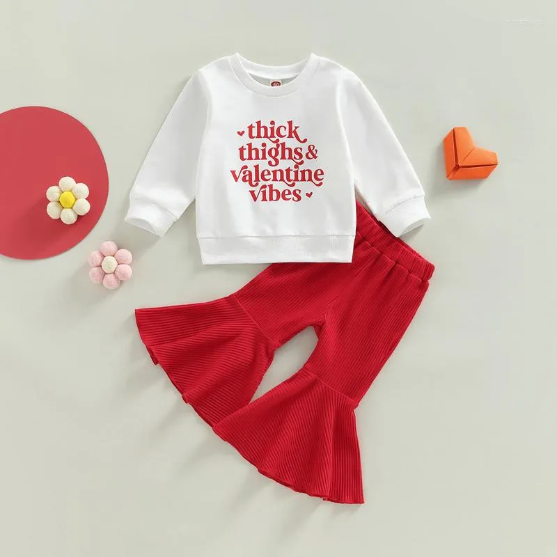 Clothing Sets Kid Baby Girls Clothes Set Valentine's Day Letter Print Long Sleeves Children Sweatshirt And Casual Flared Pants 6M-4Y