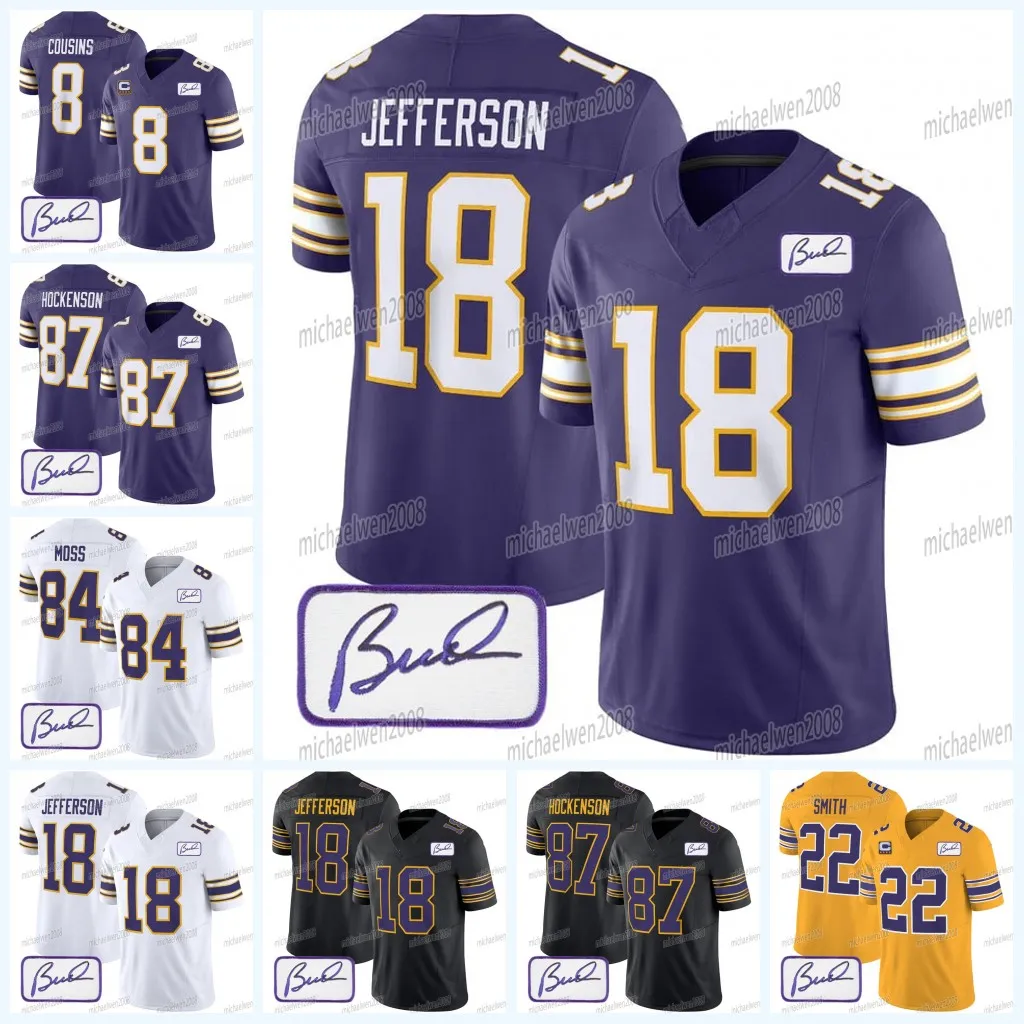 33 Aaron Jones Justin Jefferson Vikings T.J. Hockenson Addison fotbollströjor Joshua Dobbs Lewis Cine Kirk Cousins ​​Randy Moss Danielle Hunter Harrison Smith