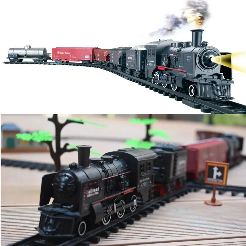Xuanheng Ensemble de Train Électrique Cadeau de Collection d'Anniversaire Locomotive à Vapeur Jouet de Train Modèle Brun