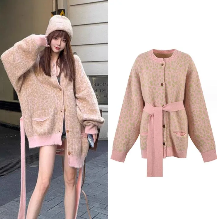 1107 XL 2023 Autumn Brand SAme Style Sweater Long Sleeve Crew Neck Cardigan Pink Womens Clothes High Quality Womens yl