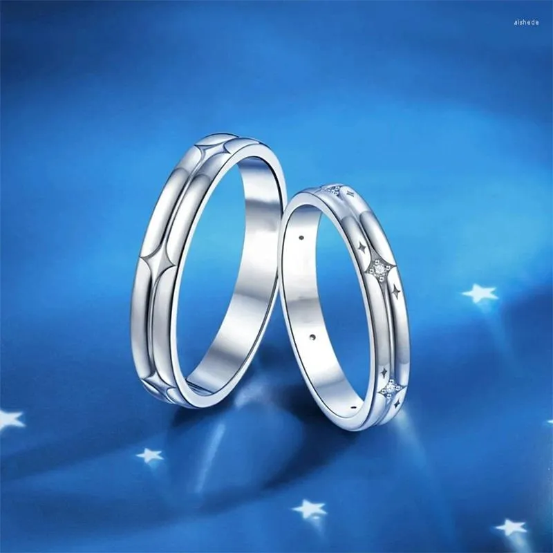 Eheringe Silber Farbe Stern Asterismus Zirkon Paar Einstellbar Romantische Öffnung Finger Ring Party Schmuck Geschenk Drop