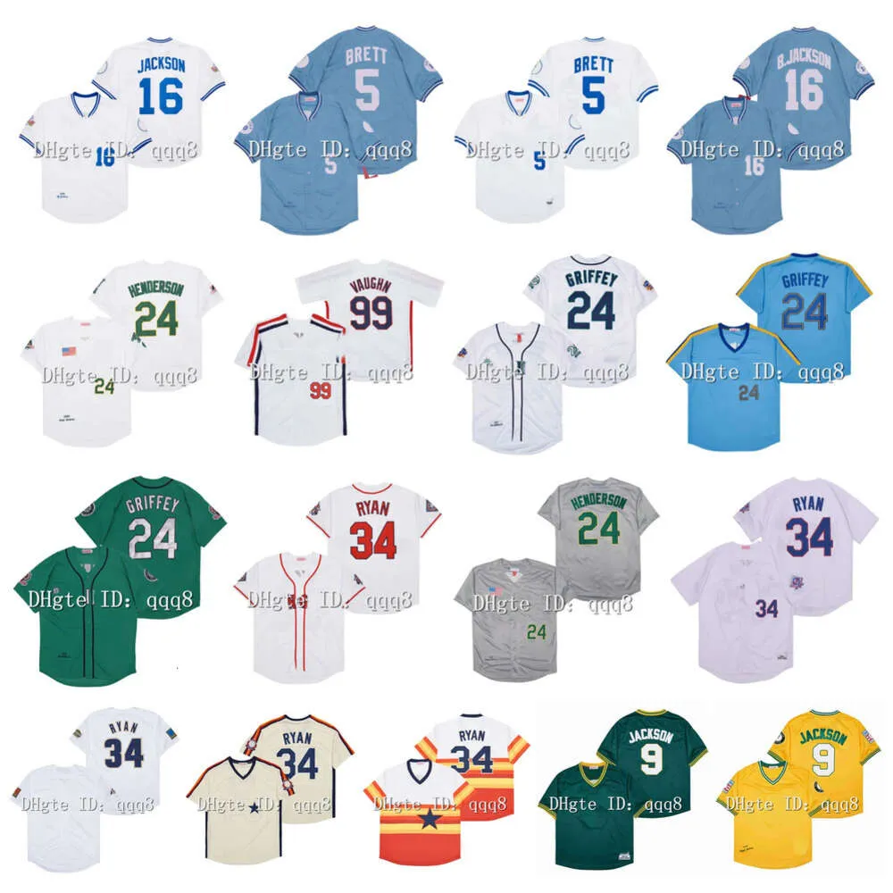 SL Vintage 16 Bo Jersey George Brett Ken Griffey Jr Nolan Ryan 99 Ricky Vaughn 9 Reggie Jackson 24 Rickey Green