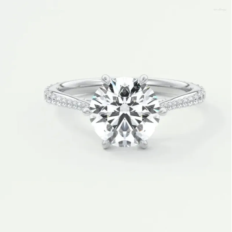 Cluster Rings 2.0 585 14K White Gold Ring Round Cut For Women Moissanite Band Matching Half Eternity Wedding Engagement