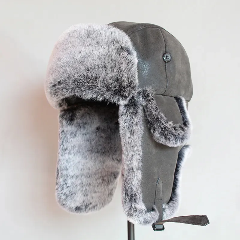 Russian Ushanka Hat Fur Hat With Flaps Men Winter Real Rabbit Fur - Main Image