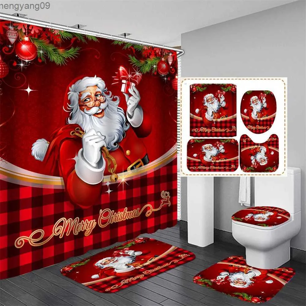 Douchegordijnen Badkamer Accessaries Set Kerst Decor Douchegordijn Toiletbrilhoes Flanel Mat Badkamer Product Home Decor R231114