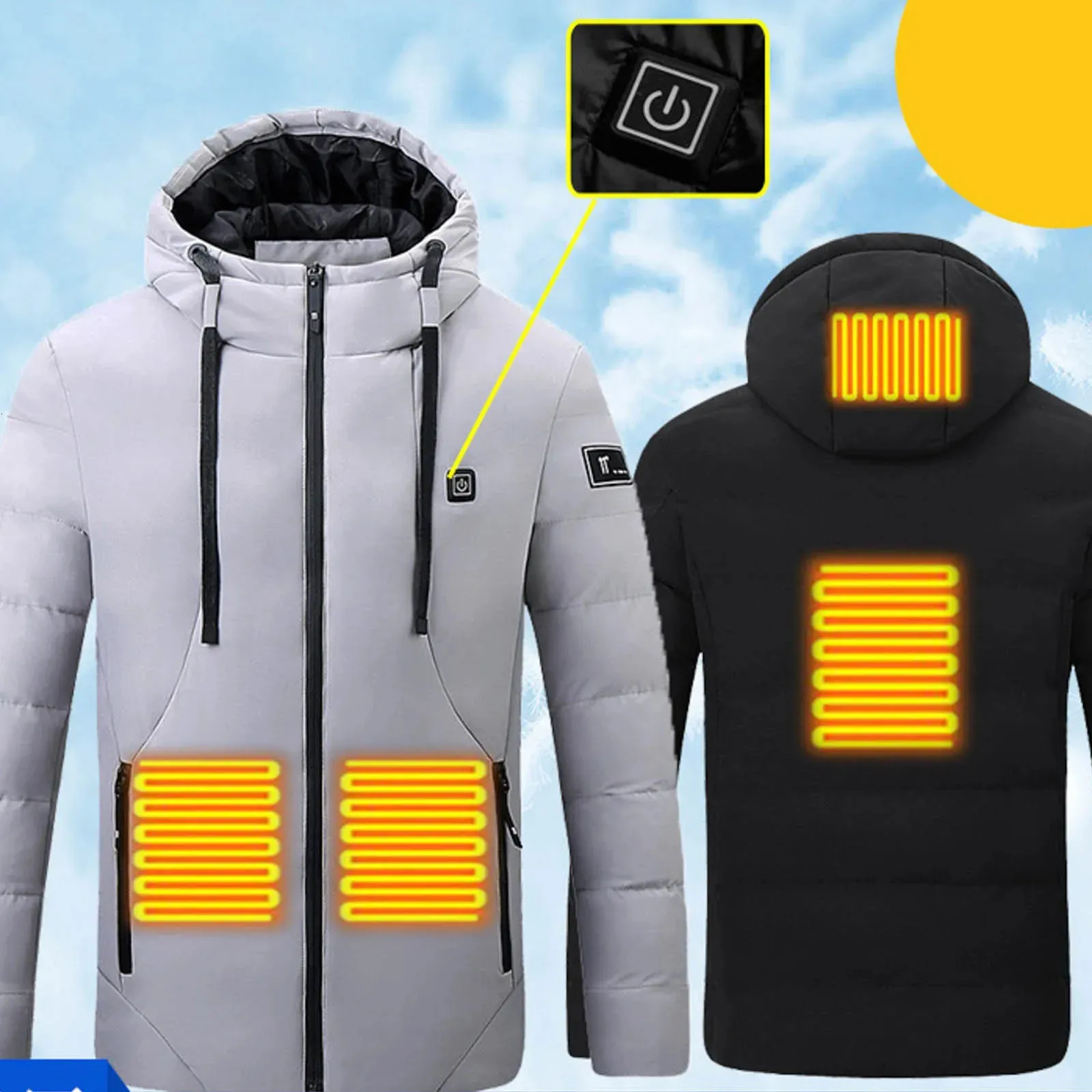 Parkas pour hommes hommes veste chauffante USB électrique polaire thermique régulation extérieure charge chauffage coupe-vent 4 zones mâle 231114